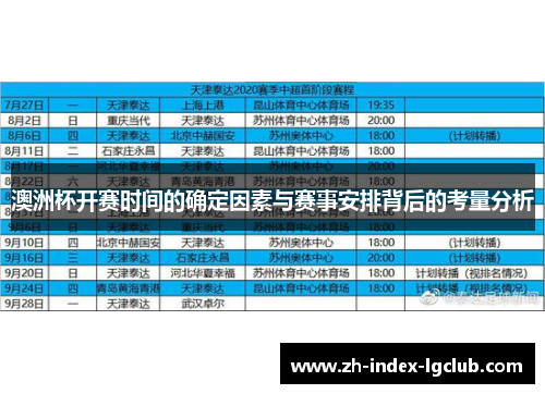 澳洲杯开赛时间的确定因素与赛事安排背后的考量分析 澳洲杯开赛时间的确定因素与赛事安排背后的考量分析