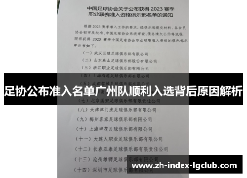 足协公布准入名单广州队顺利入选背后原因解析